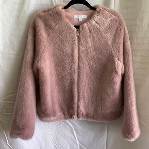 NY&CO pink fur bomber jacket size small